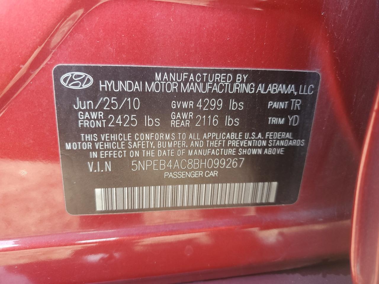 2011 HYUNDAI SONATA GLS photo 34