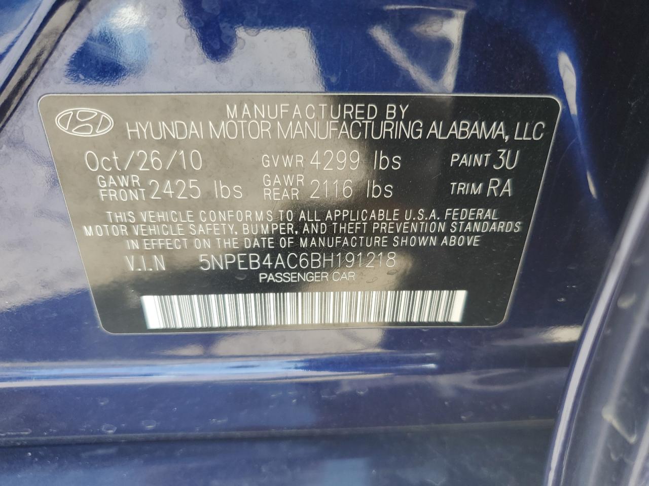 2011 HYUNDAI SONATA GLS photo 23