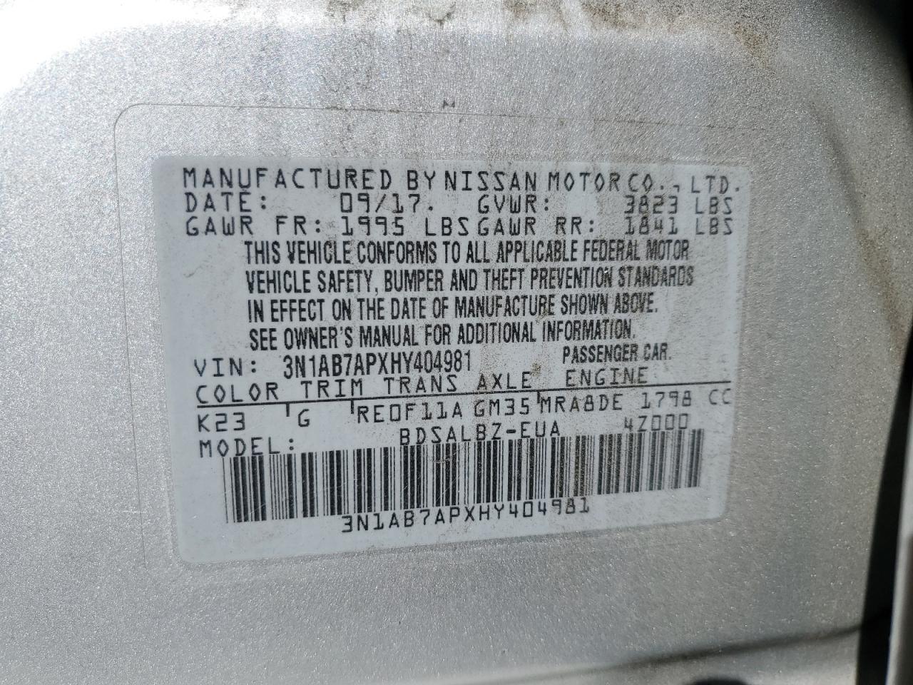 2017 NISSAN SENTRA S photo 12