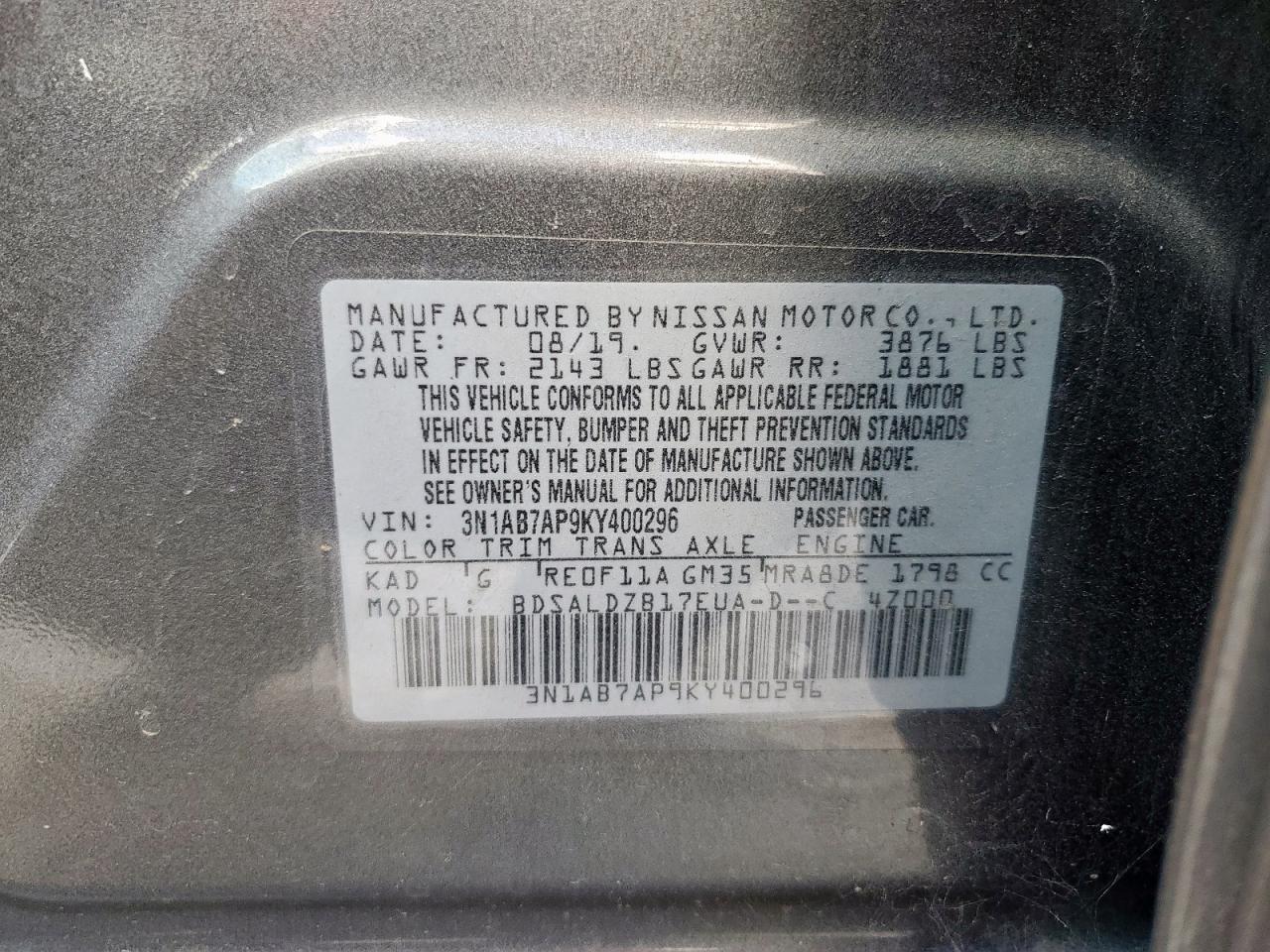 2019 NISSAN SENTRA SV photo 13