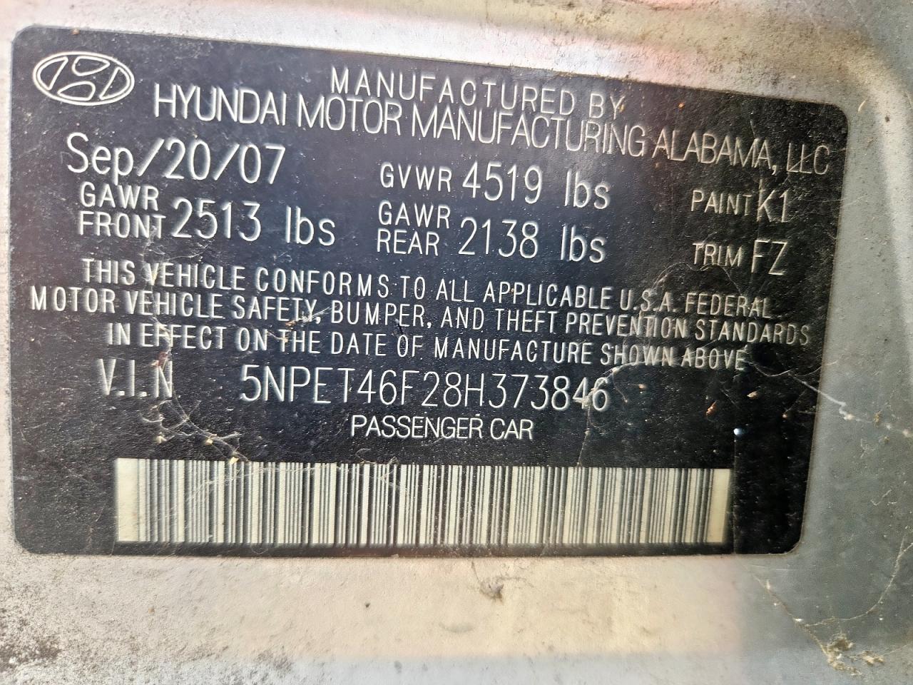 2008 HYUNDAI SONATA GLS V6 photo 12
