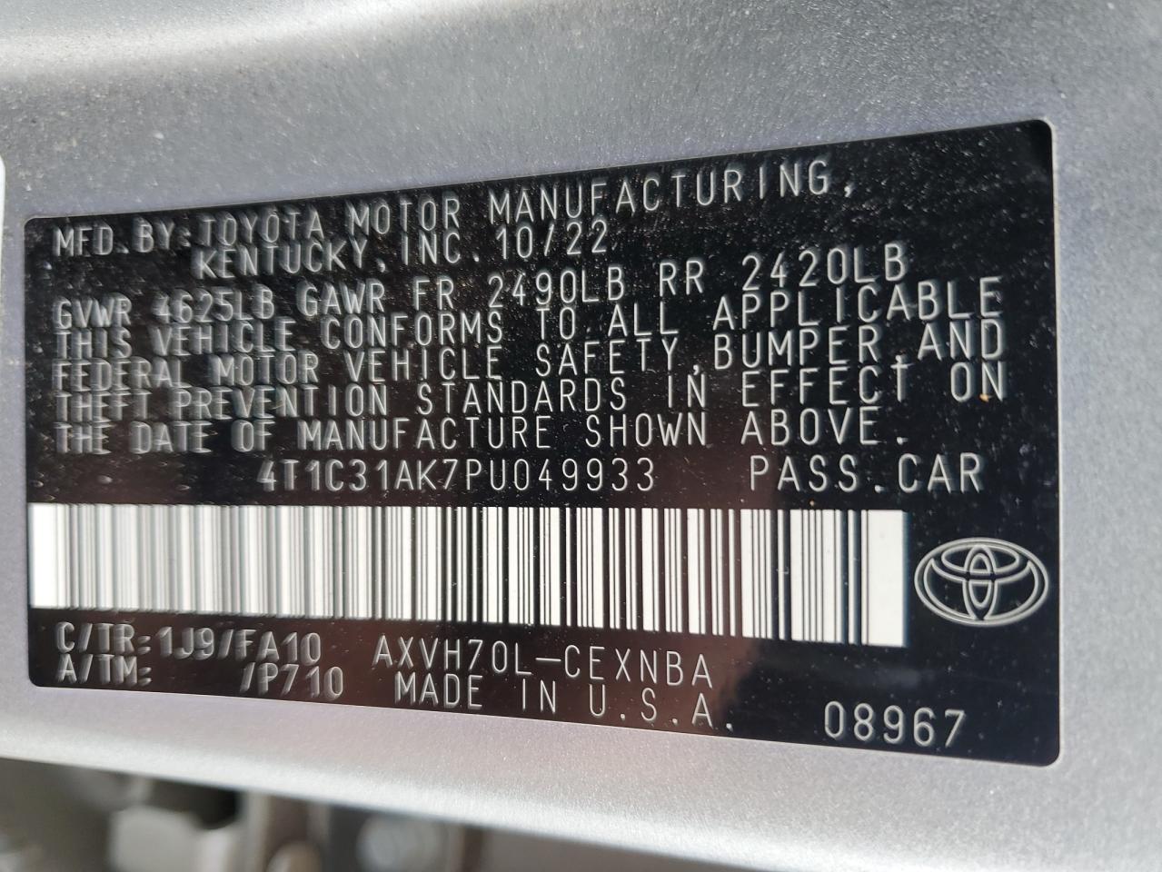 2023 TOYOTA CAMRY LE photo 12