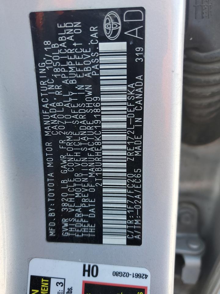 2019 TOYOTA COROLLA L photo 13