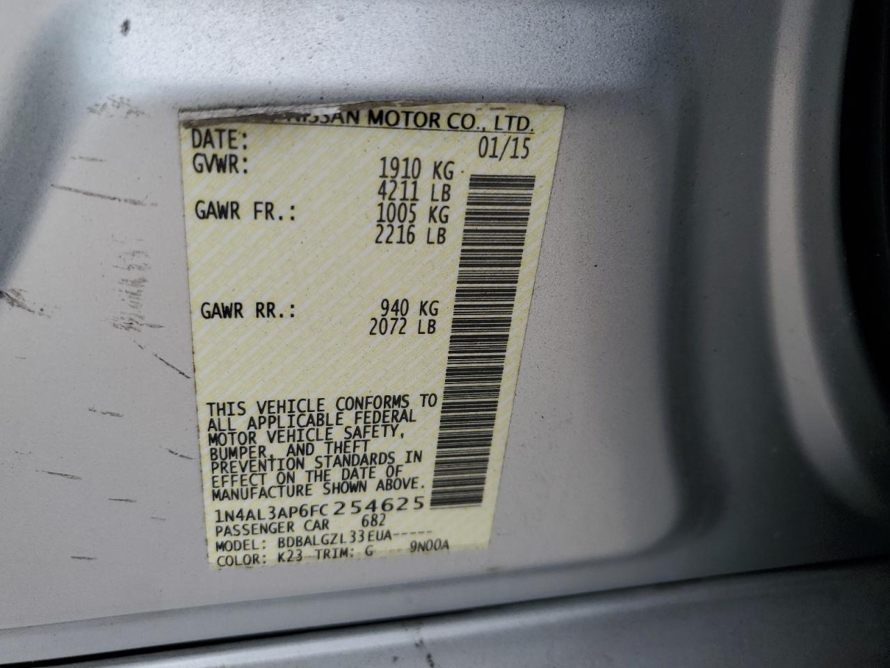 2015 NISSAN ALTIMA 2.5 photo 12
