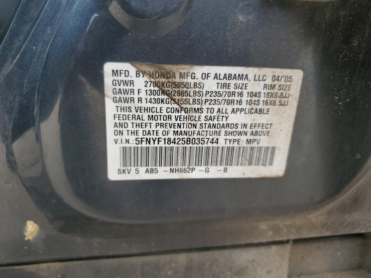 2005 HONDA PILOT EX photo 13