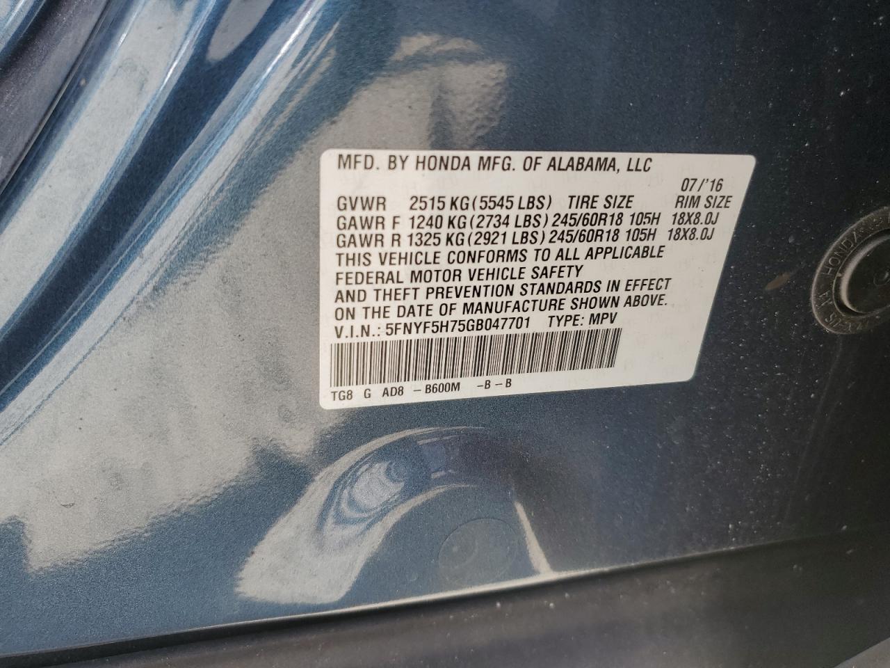 2016 HONDA PILOT EXLN photo 25