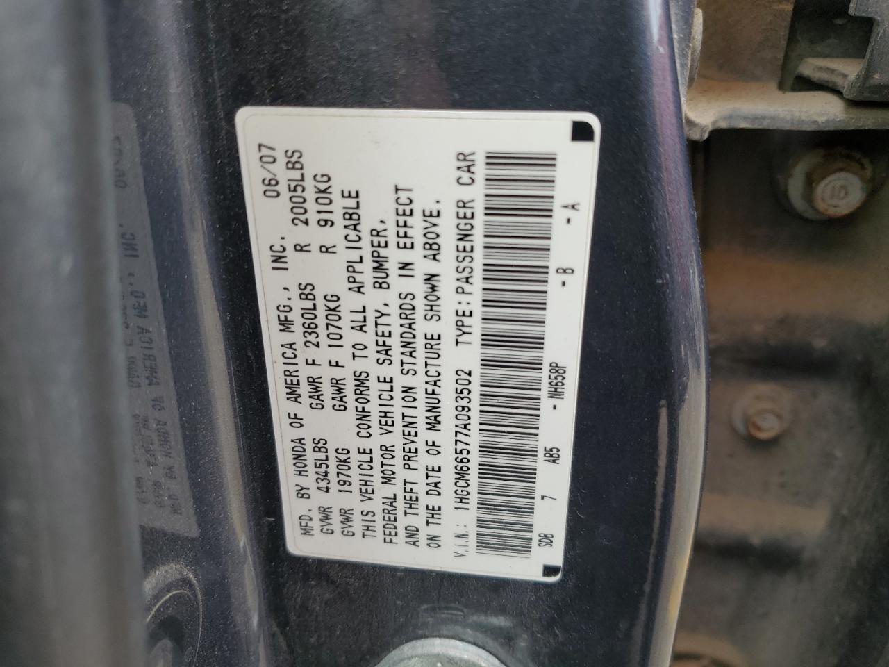 2007 HONDA ACCORD EX photo 34