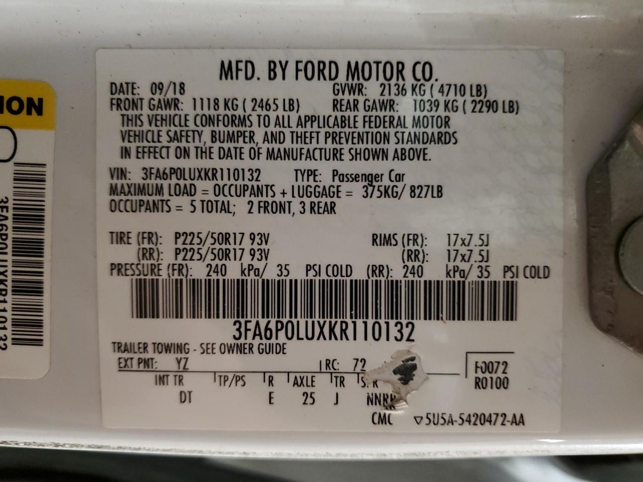 2019 FORD FUSION SE photo 23