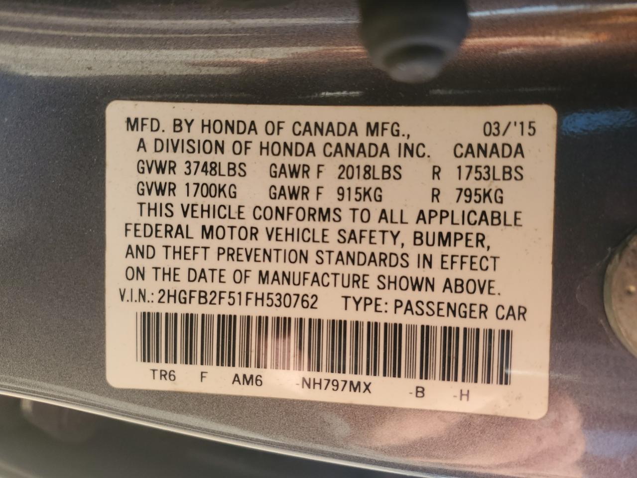 2015 HONDA CIVIC LX photo 25