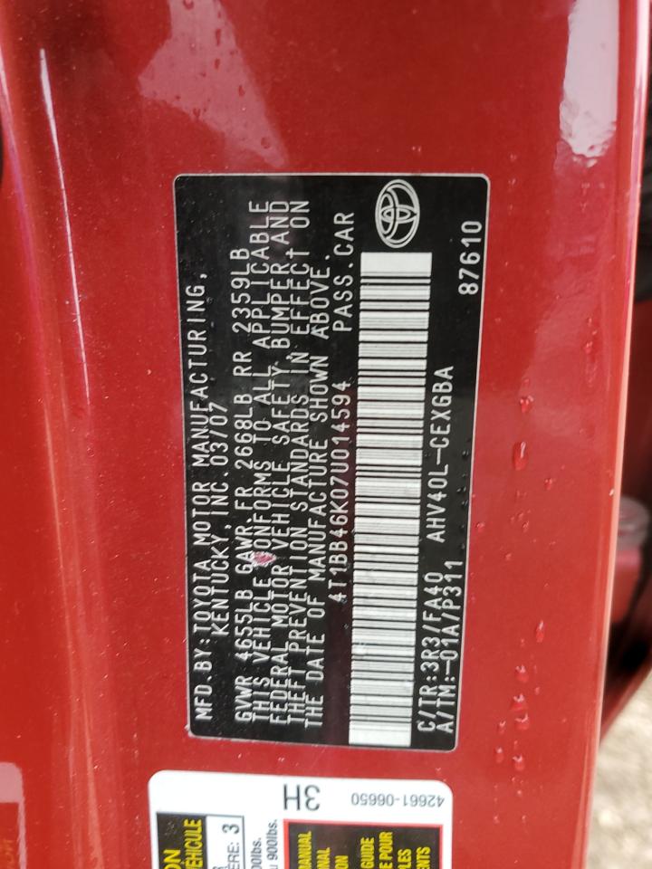 2007 TOYOTA CAMRY BASE photo 12
