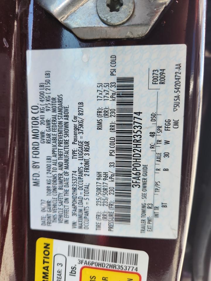 2017 FORD FUSION SE photo 25