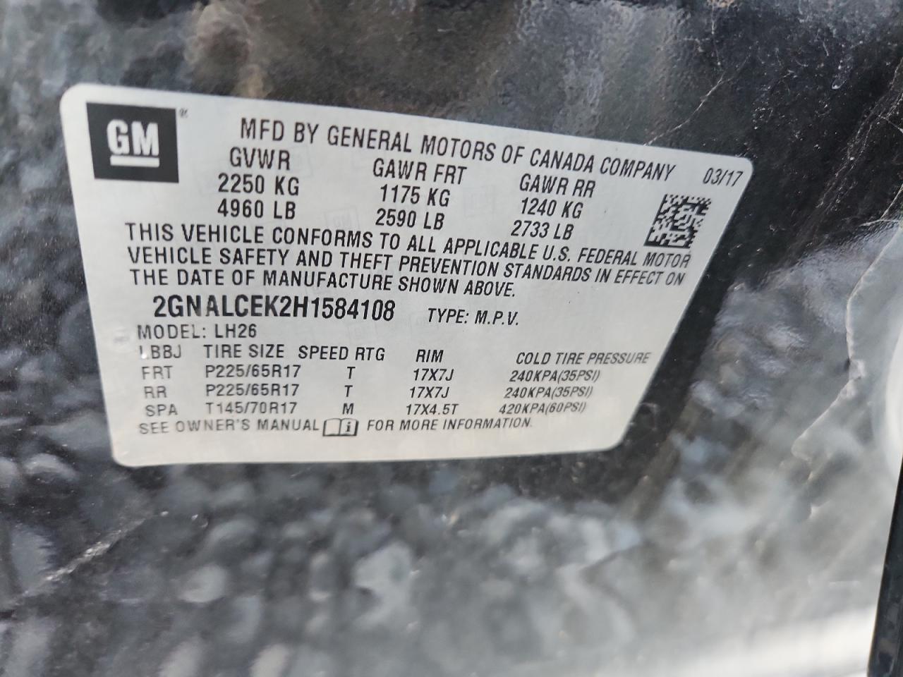 2017 CHEVROLET EQUINOX LT photo 37