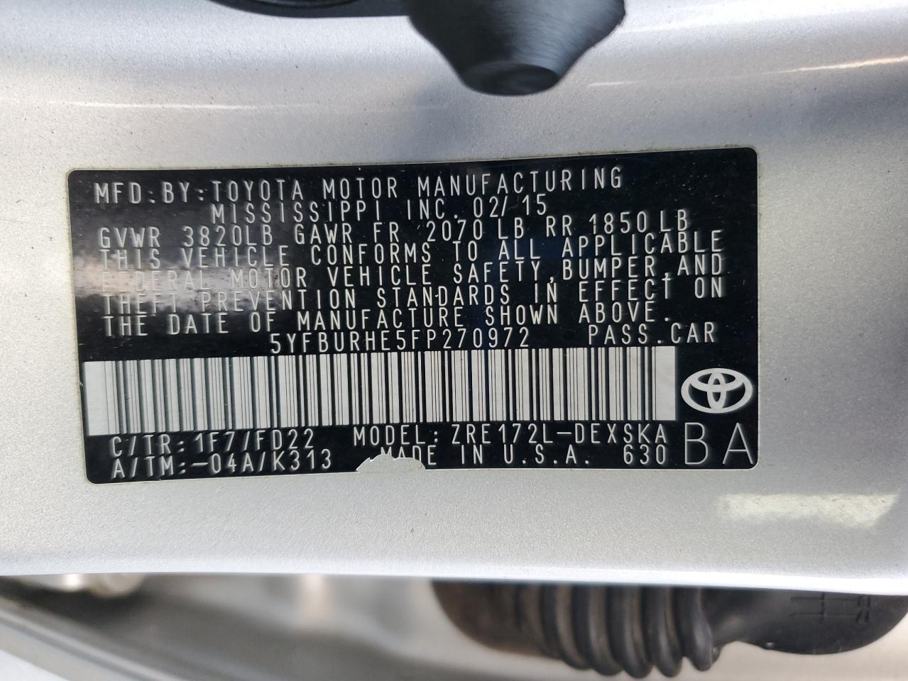 2015 TOYOTA COROLLA S photo 12