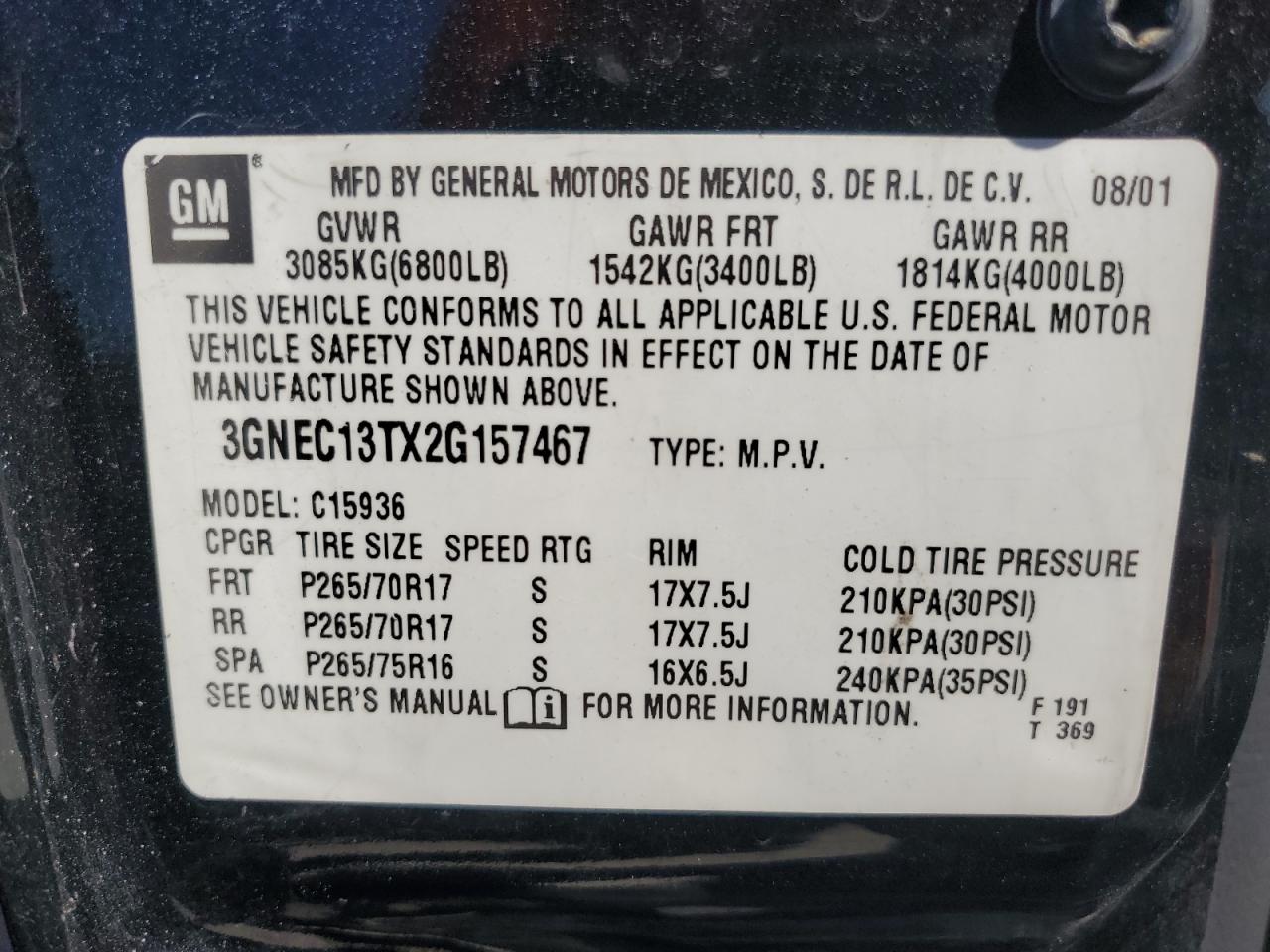 2002 CHEVROLET AVALANCHE C1500 photo 37