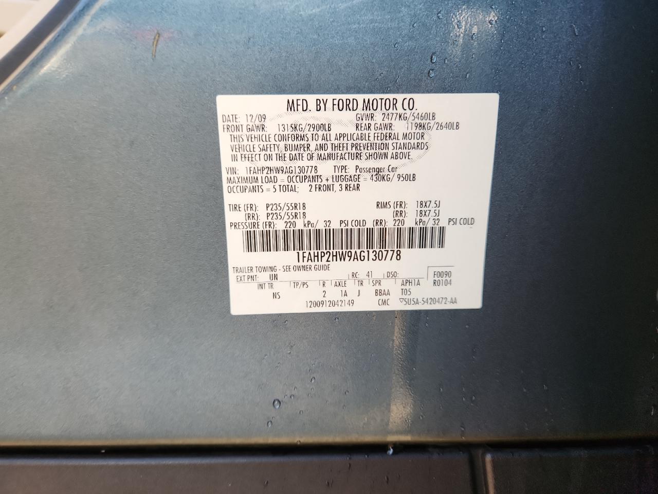 2010 FORD TAURUS SEL photo 34