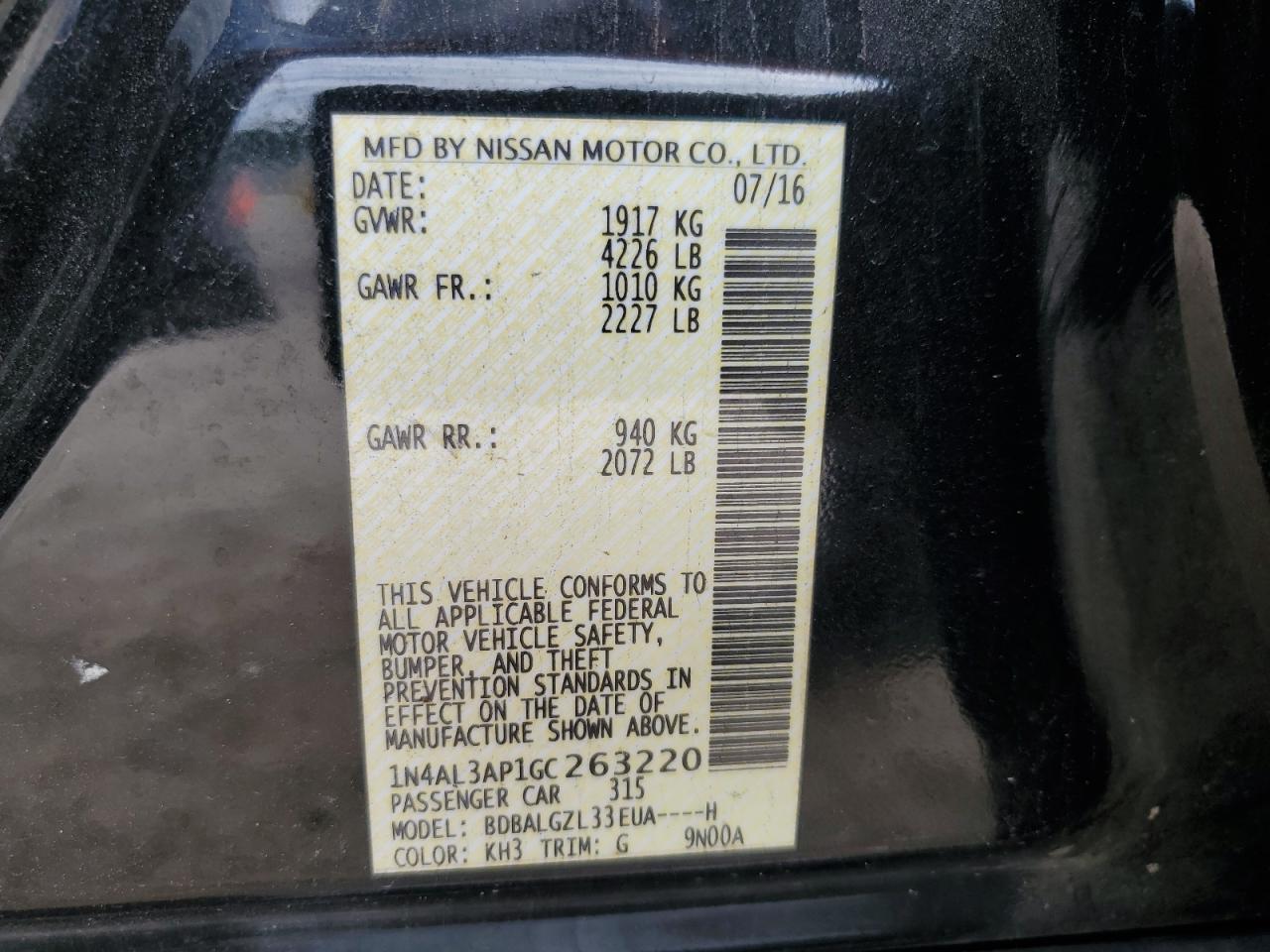 2016 NISSAN ALTIMA 2.5 photo 12