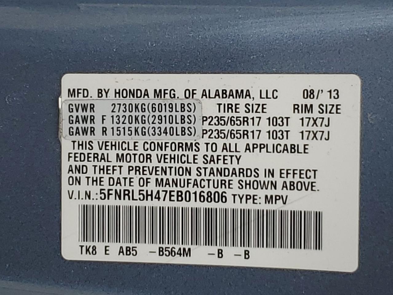 2014 HONDA ODYSSEY EX photo 27