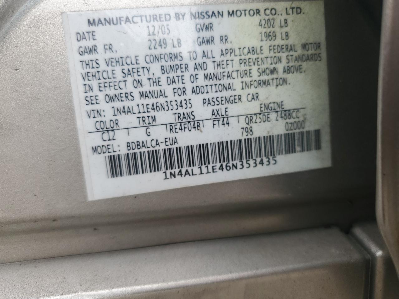 2006 NISSAN ALTIMA S photo 23