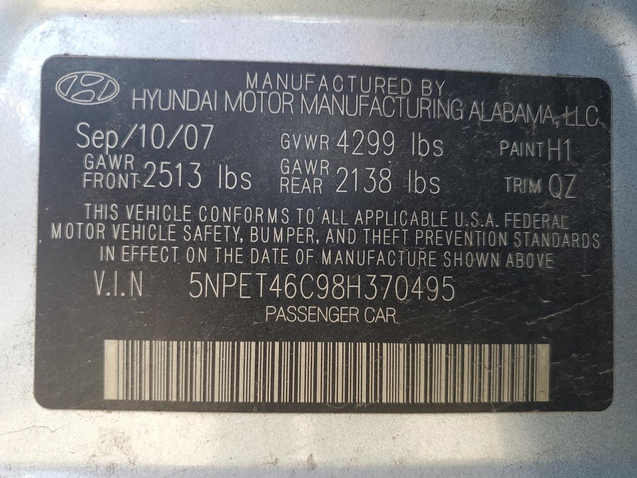 2008 HYUNDAI SONATA GLS photo 13
