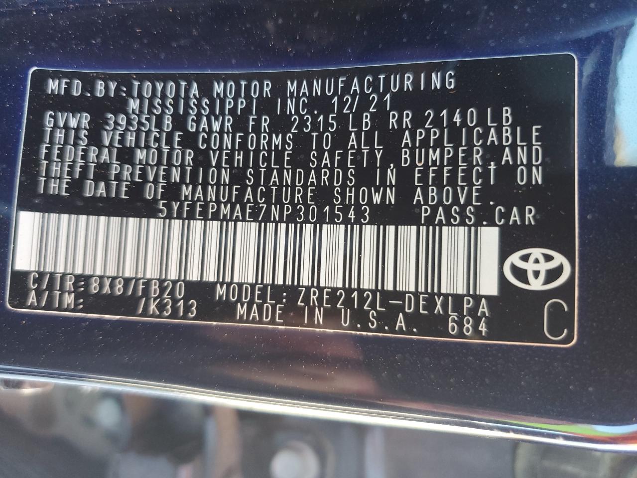 2022 TOYOTA COROLLA LE photo 12