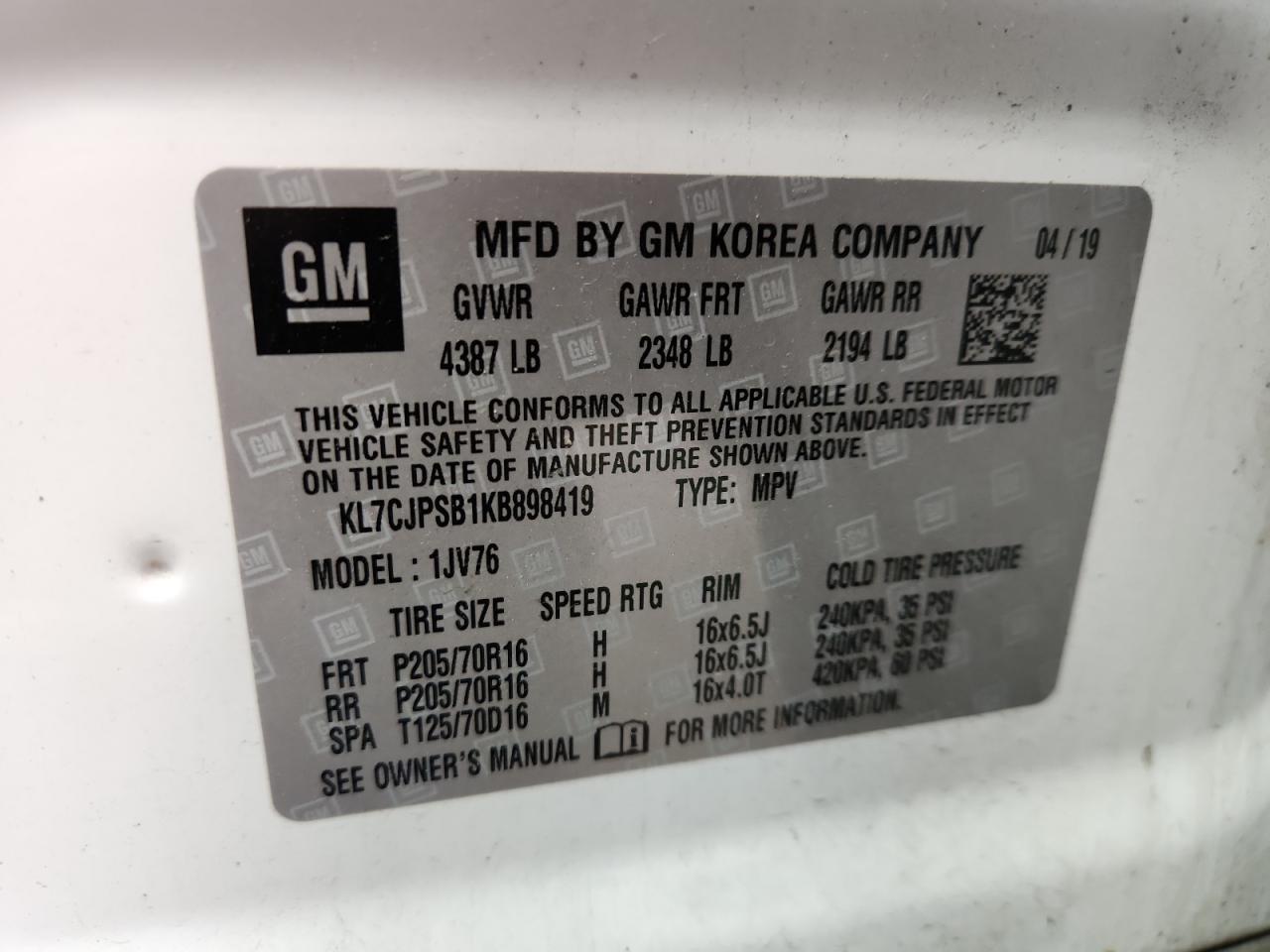 2019 CHEVROLET TRAX 1LT photo 14