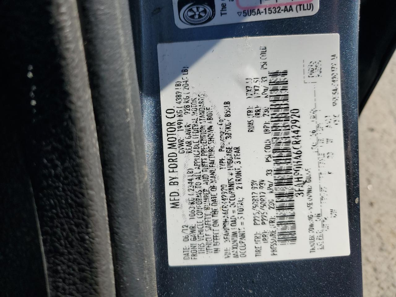 2012 FORD FUSION SE photo 12
