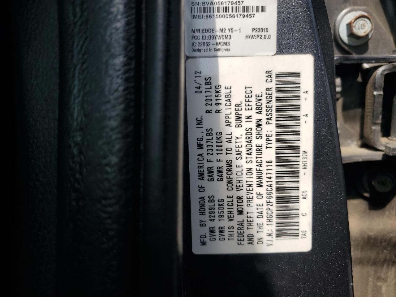 2012 HONDA ACCORD SE photo 12