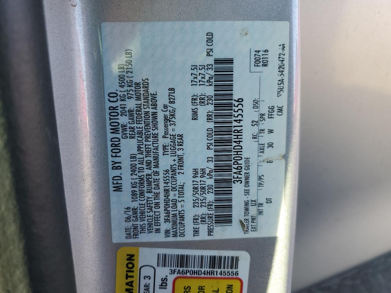 2017 FORD FUSION SE photo 12