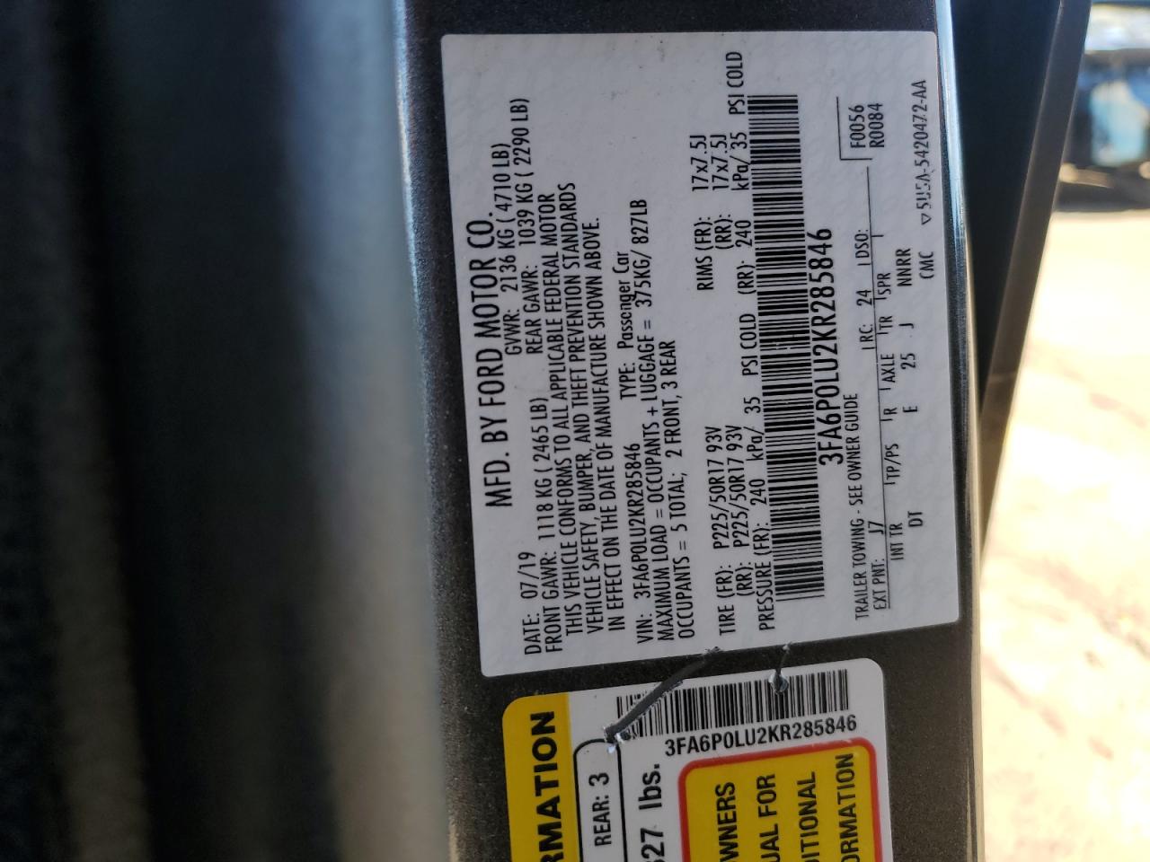 2019 FORD FUSION SE photo 12