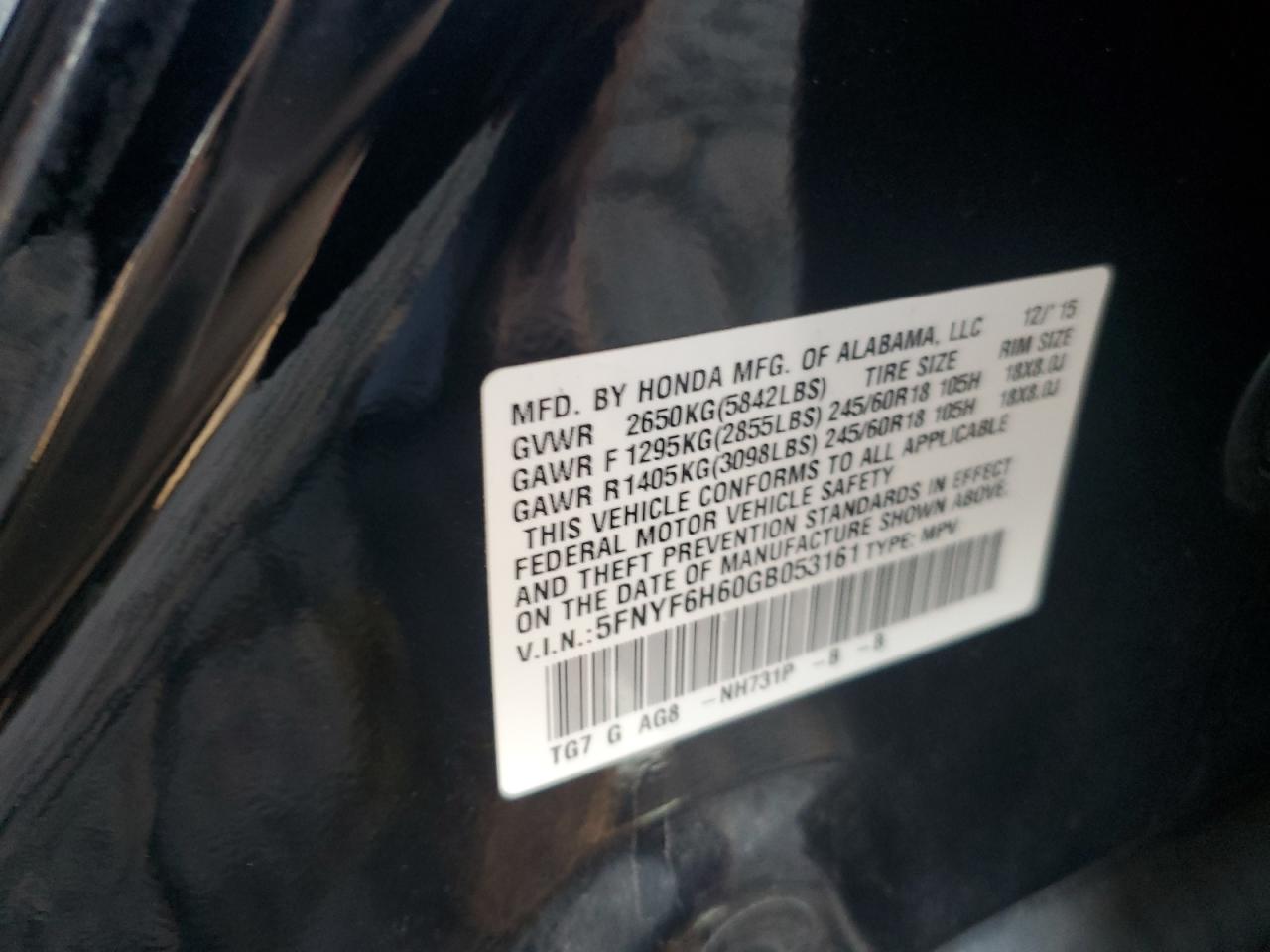 2016 HONDA PILOT EXL photo 23