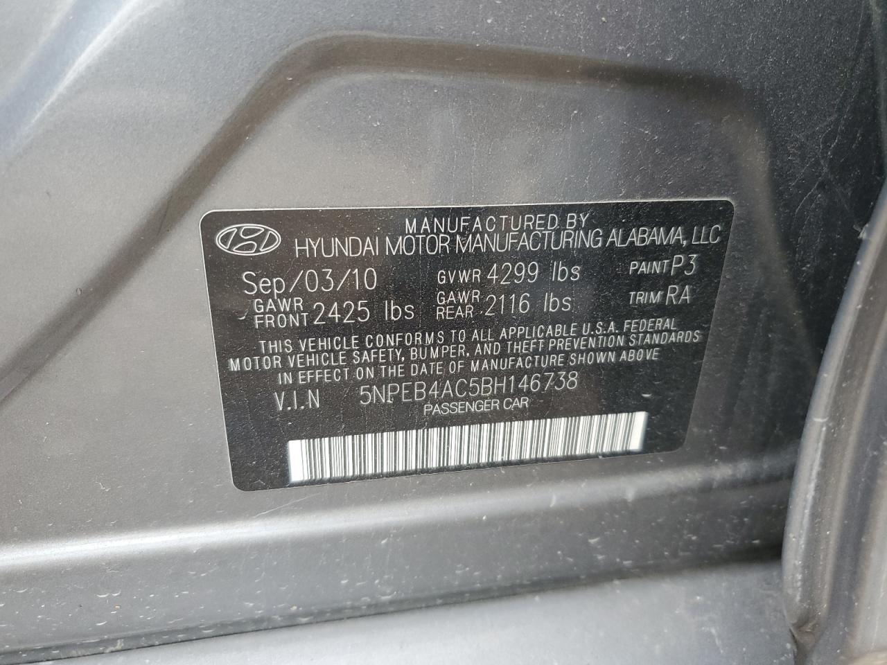2011 HYUNDAI SONATA GLS photo 23