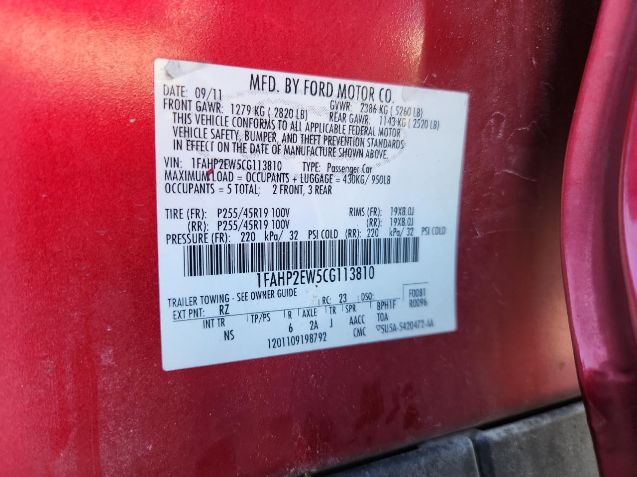 2012 FORD TAURUS SEL photo 12