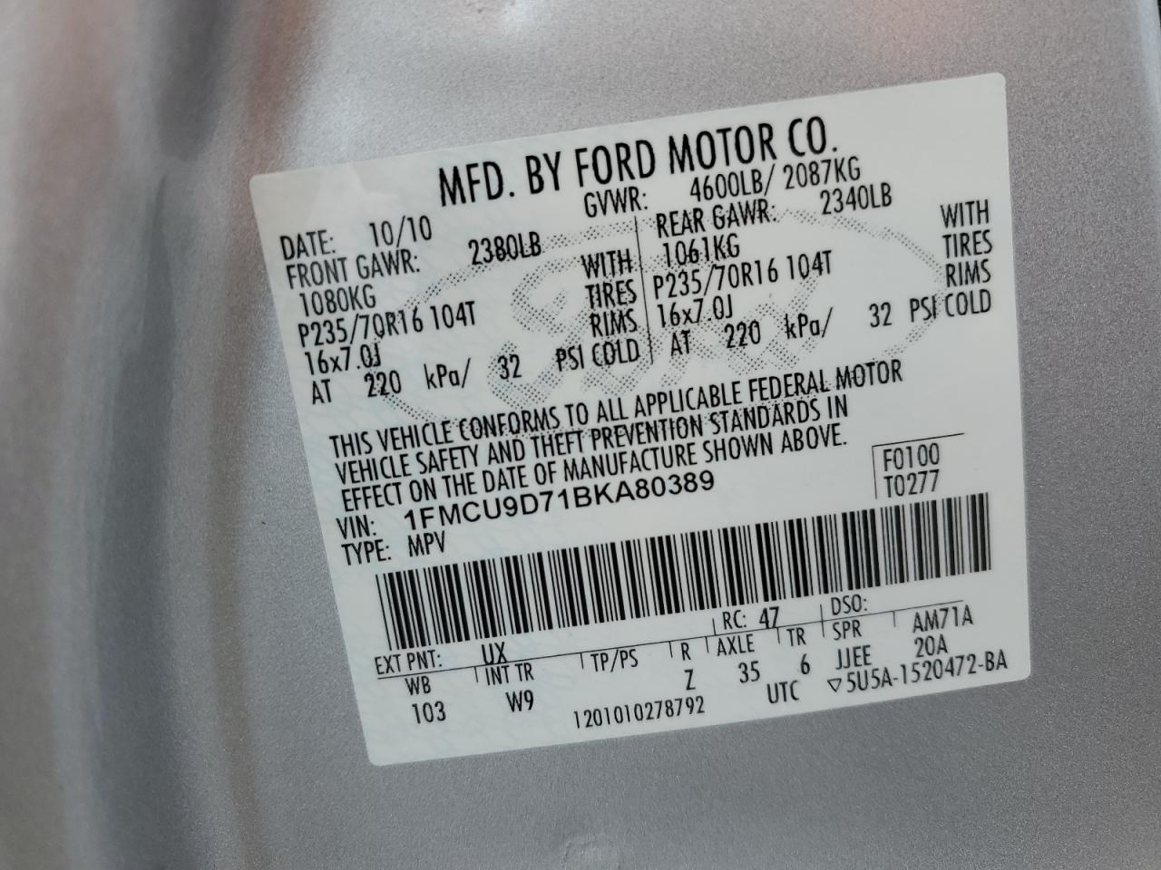 2011 FORD ESCAPE XLT photo 37