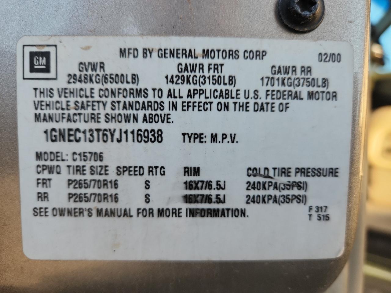 2000 CHEVROLET TAHOE photo 13