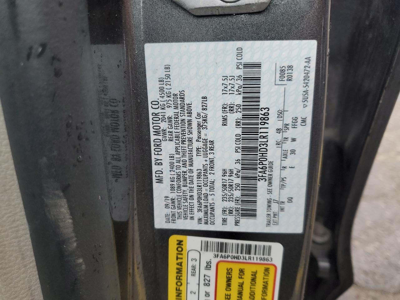 2020 FORD FUSION SE photo 12