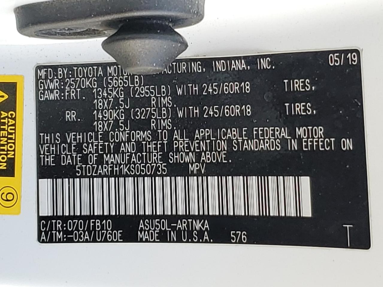 2019 TOYOTA HIGHLANDER LE photo 40