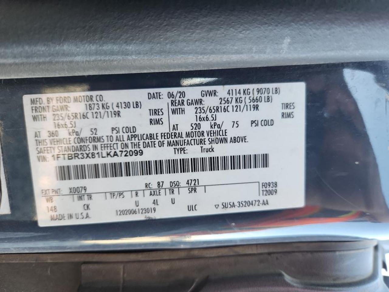 2020 FORD TRANSIT DELIVERY VAN photo 12
