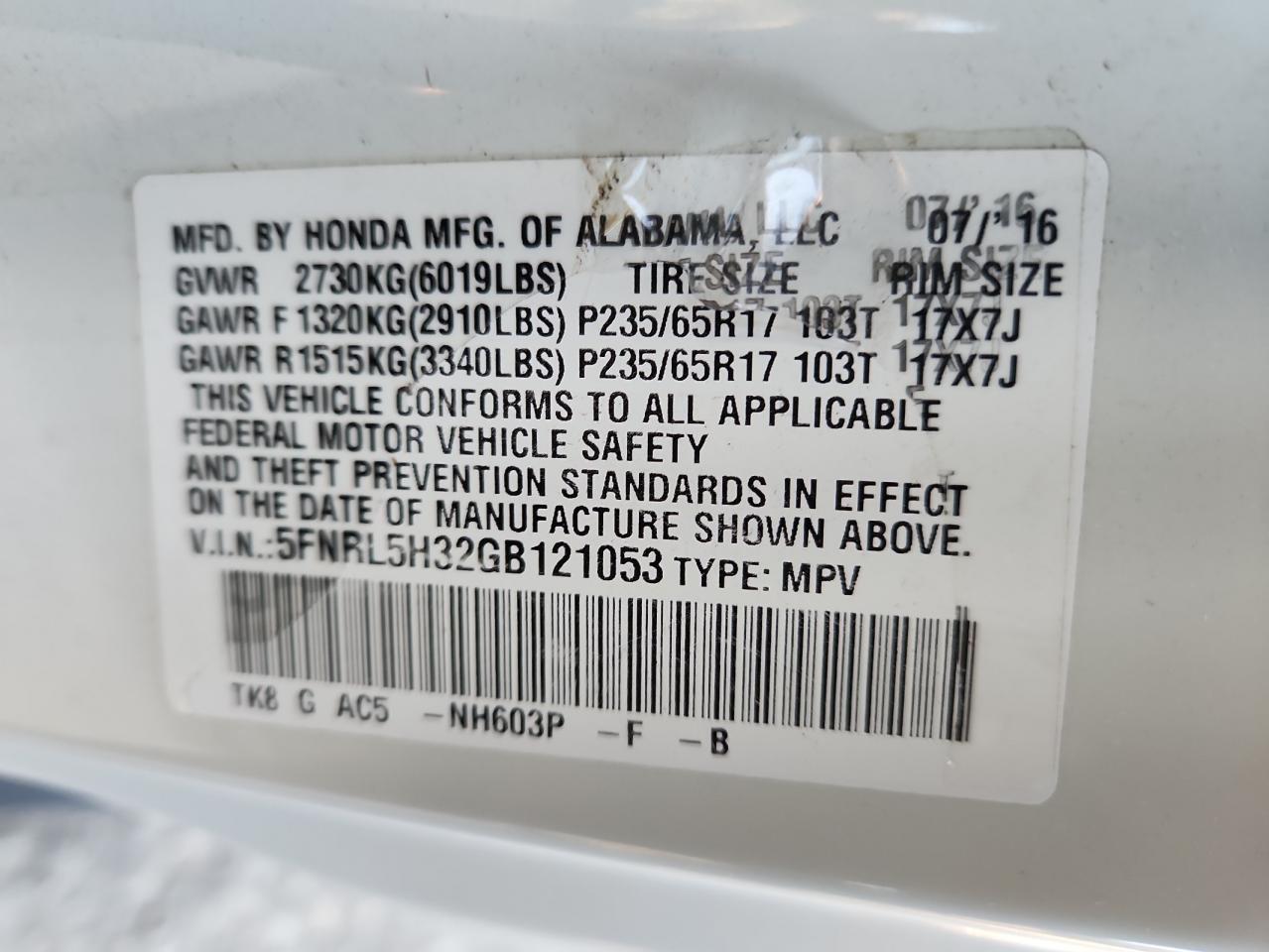 2016 HONDA ODYSSEY SE photo 13