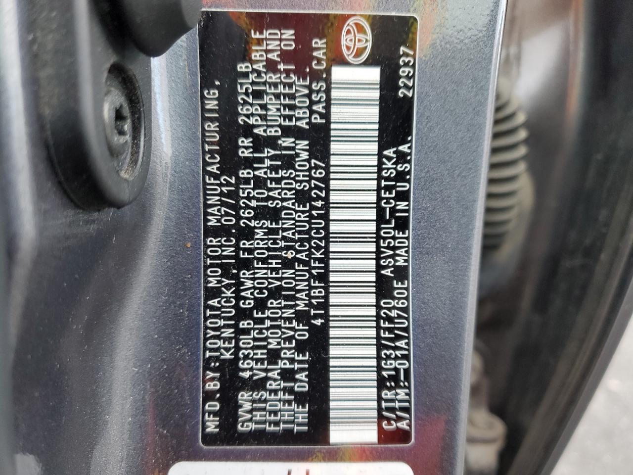 2012 TOYOTA CAMRY BASE photo 34