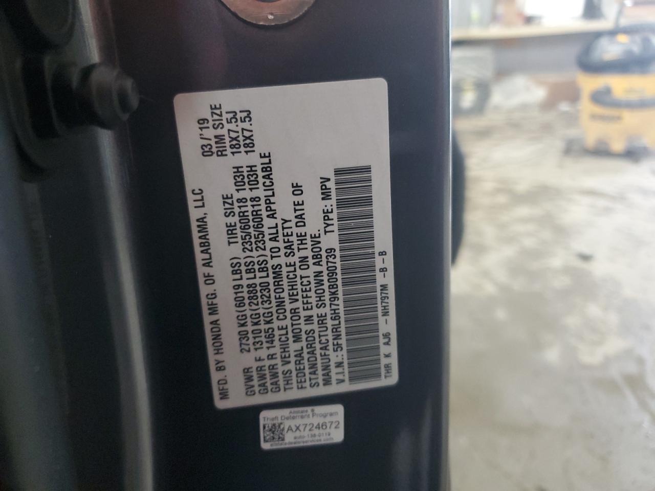 2019 HONDA ODYSSEY EXL photo 14