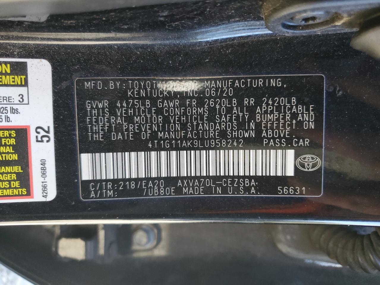 2020 TOYOTA CAMRY SE photo 25
