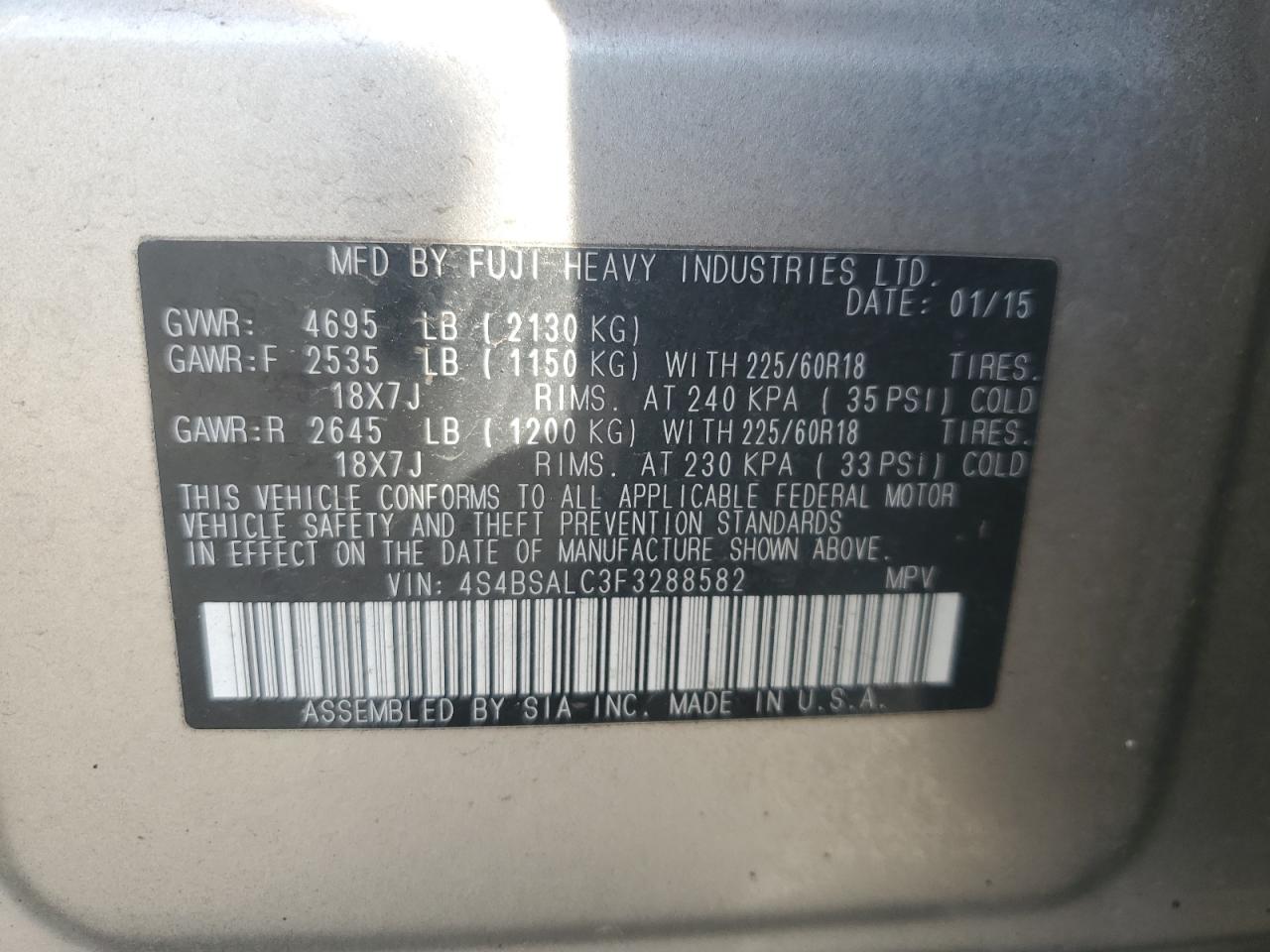 2015 SUBARU OUTBACK 2.5I LIMITED photo 13