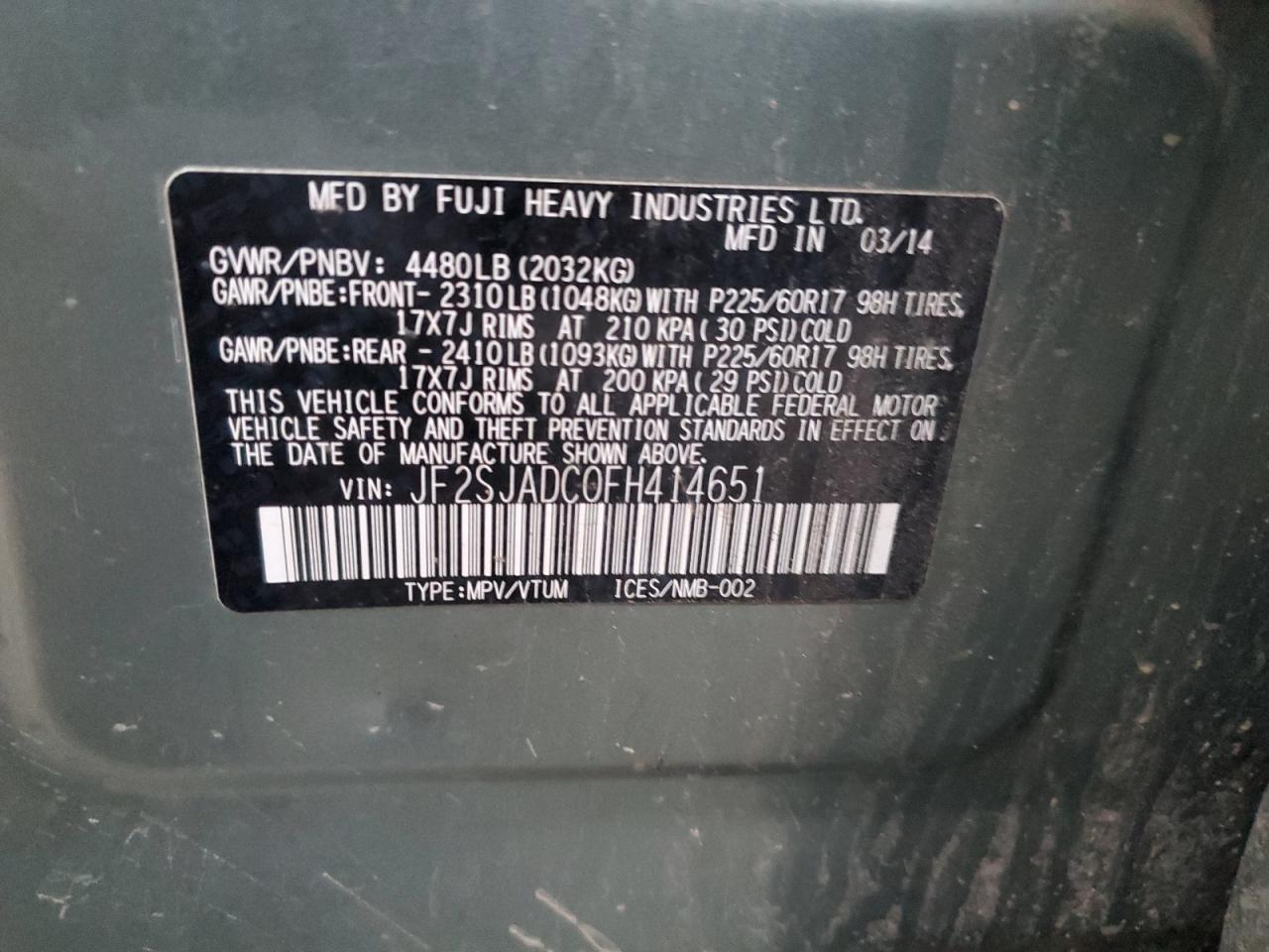 2015 SUBARU FORESTER 2.0XT PREMIUM photo 13