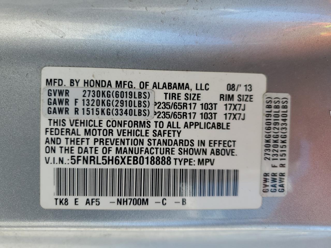 2014 HONDA ODYSSEY EXL photo 13