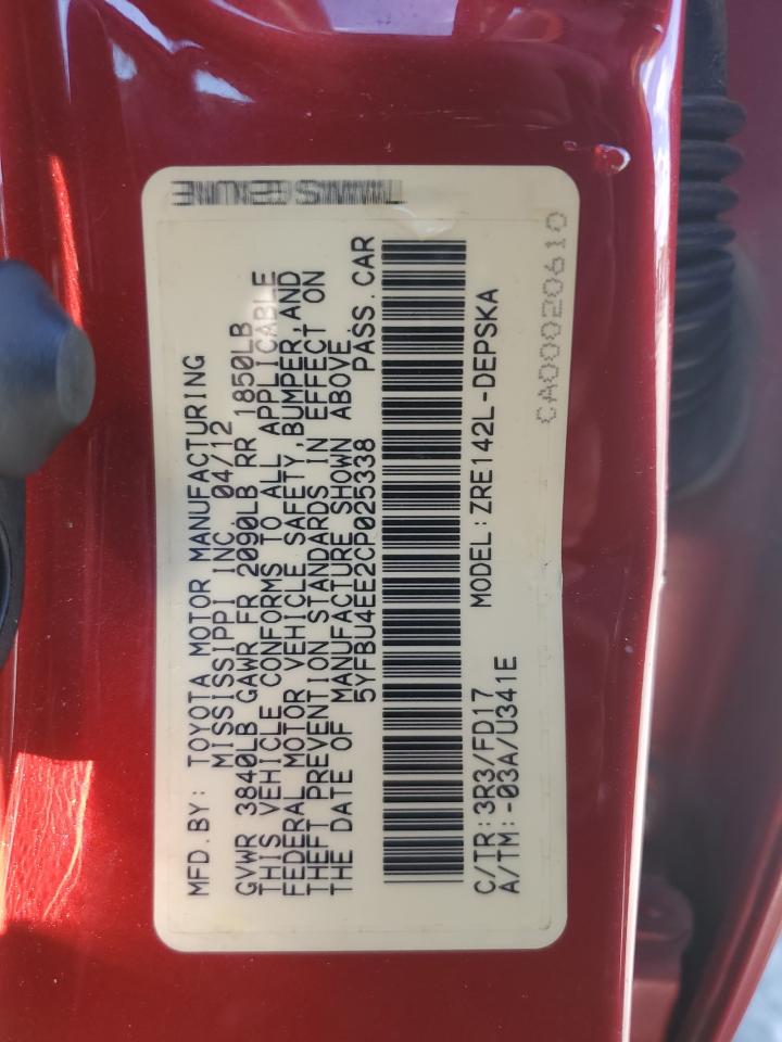 2012 TOYOTA COROLLA BASE photo 12
