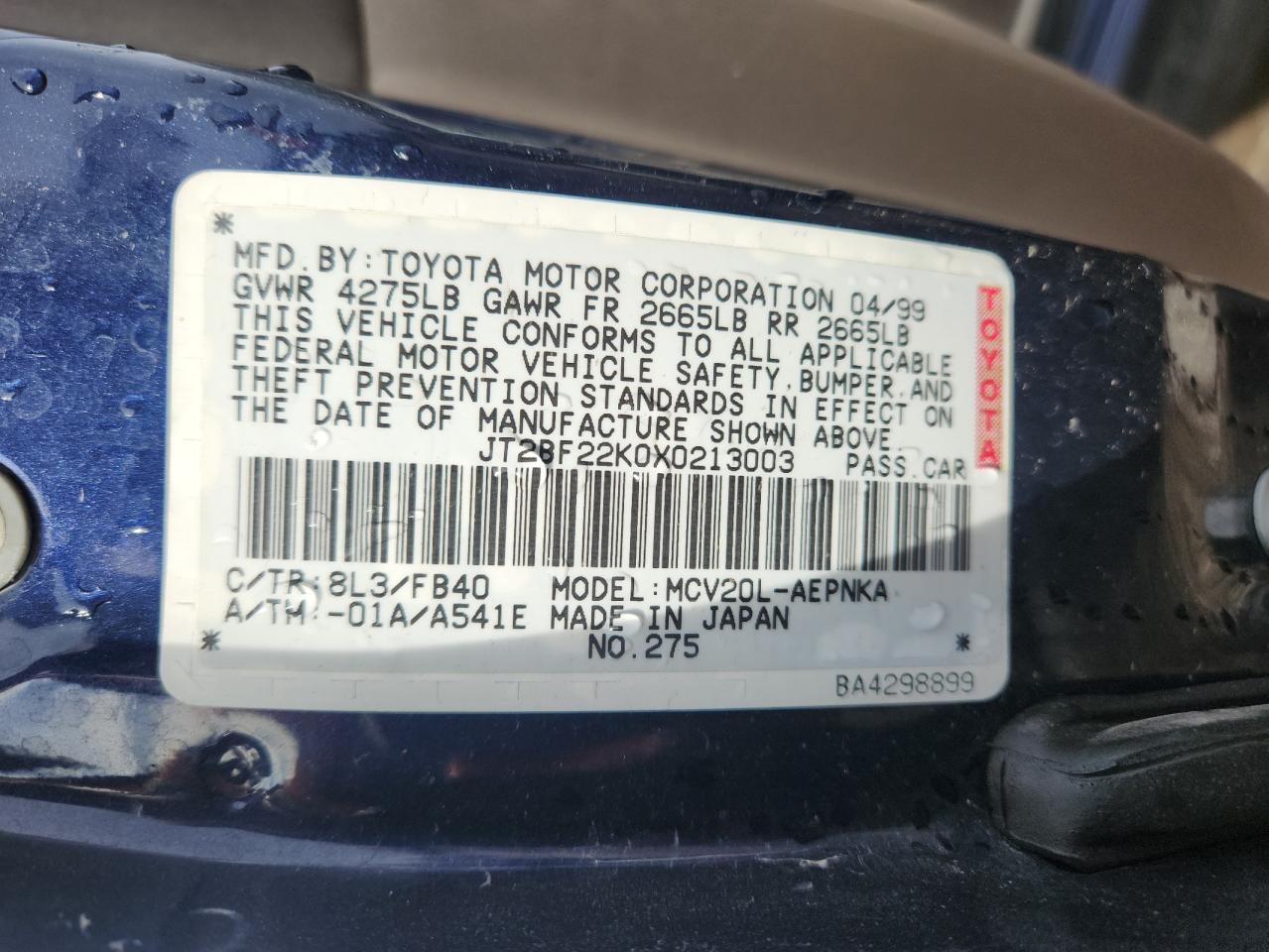 1999 TOYOTA CAMRY LE V6 photo 34