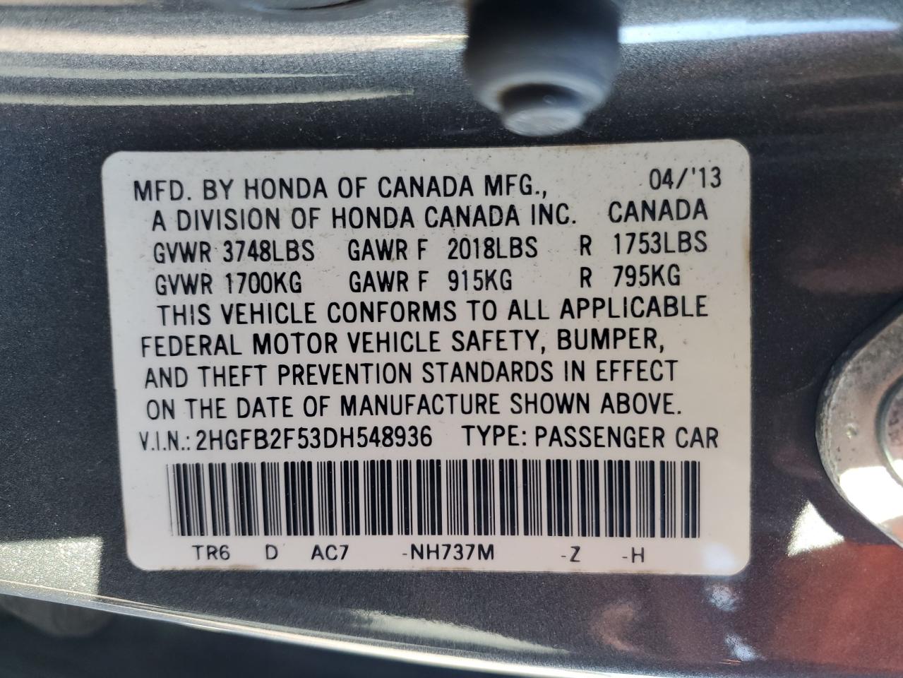 2013 HONDA CIVIC LX photo 12