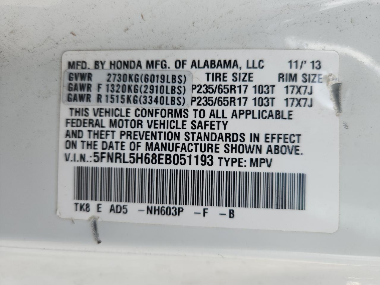 2014 HONDA ODYSSEY EXL photo 13