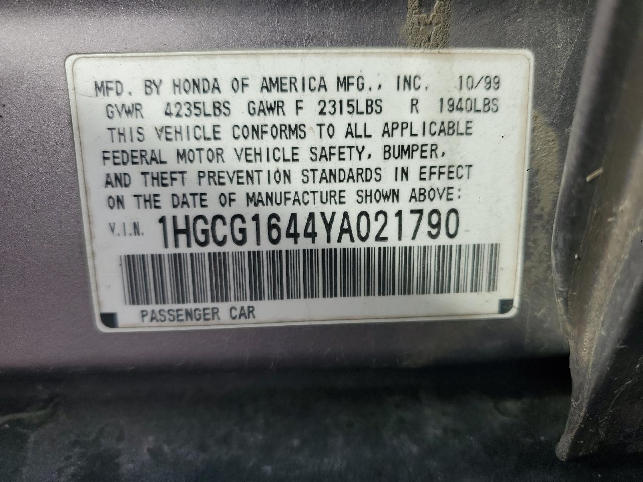 2000 HONDA ACCORD LX photo 13
