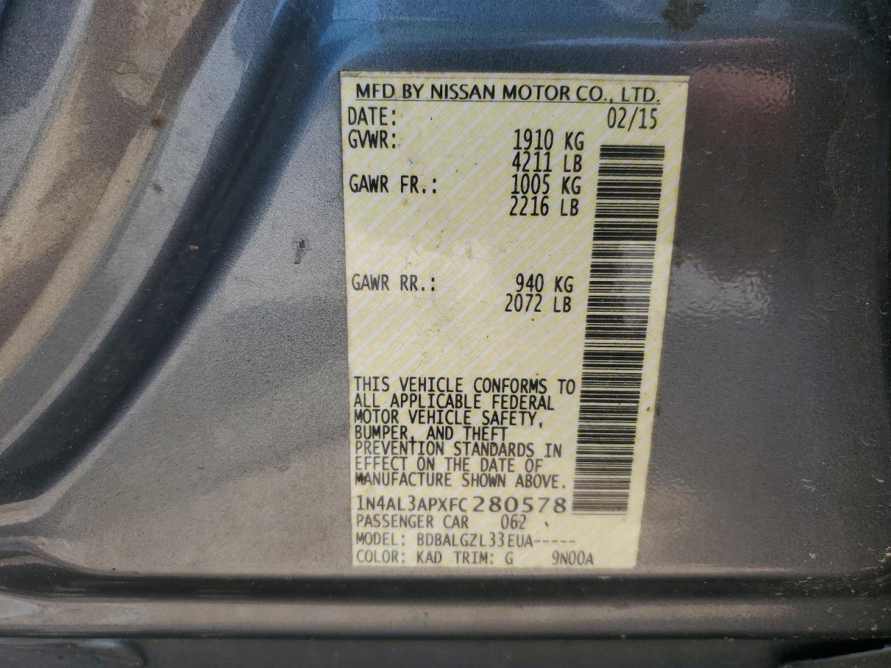 2015 NISSAN ALTIMA 2.5 photo 12